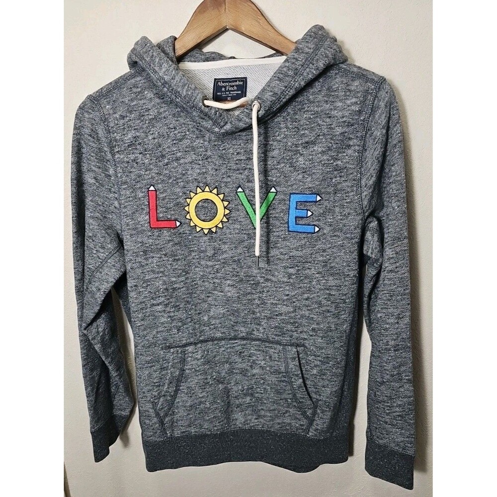 Vintage Abercrombie Fitch Hoodie Womens XS Embroidered Love Y2K